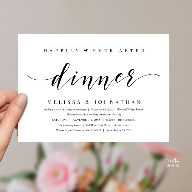Invitation Heureux pour toujours après dîner, Moderne Minimal (Happily Ever After Dinner, Modern Minimalist reception Invitation Card, black and white)