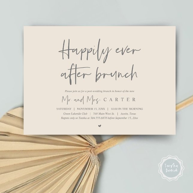 Invitation Heureux pour toujours après le brunch, Mariage mod (Happily ever after brunch, Modern post wedding Invitation Card, PDF, in timeless dark grey cream)