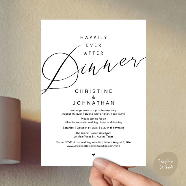 Invitation Heureux pour toujours après le dîner, Mariage Roma (Happily Ever After Dinner, Modern Romantic Wedding Invites Card, PDF, Minimalist Clean, White Black)