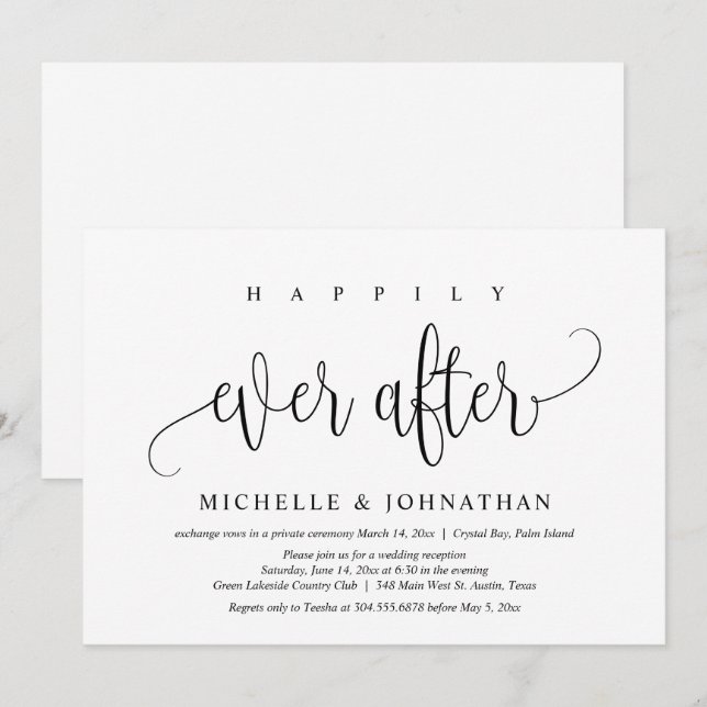 Invitation Heureux pour toujours, célébration d'élopement de  (Devant / Derrière)