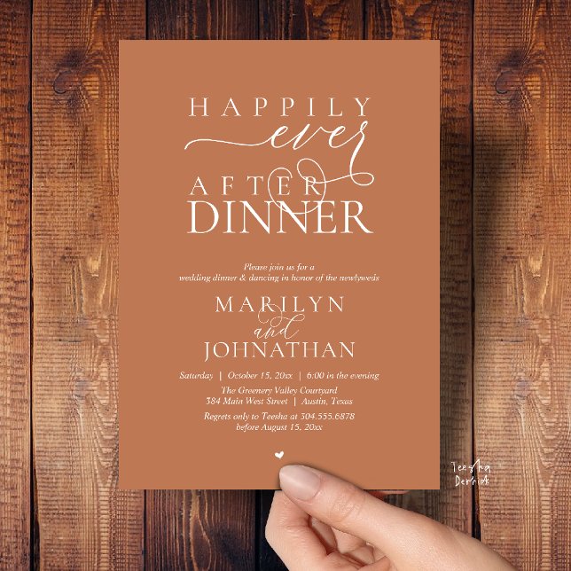 Invitation Heureux pour toujours, dîner de réception de maria (Happily Ever After Dinner Modern Wedding Reception Invitation card in Copper Terracotta Brown)