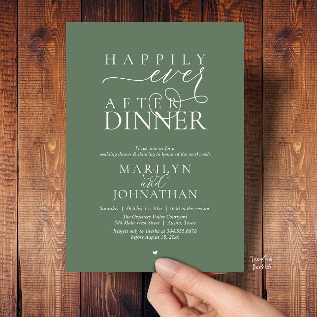 Invitation Heureux pour toujours, dîner de réception de maria (Happily Ever After Dinner Modern Wedding Reception Invitation card in Sage Green)