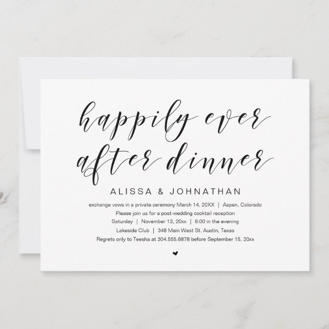 Invitation Heureux pour toujours, dîner Mariage Elopement (Devant)