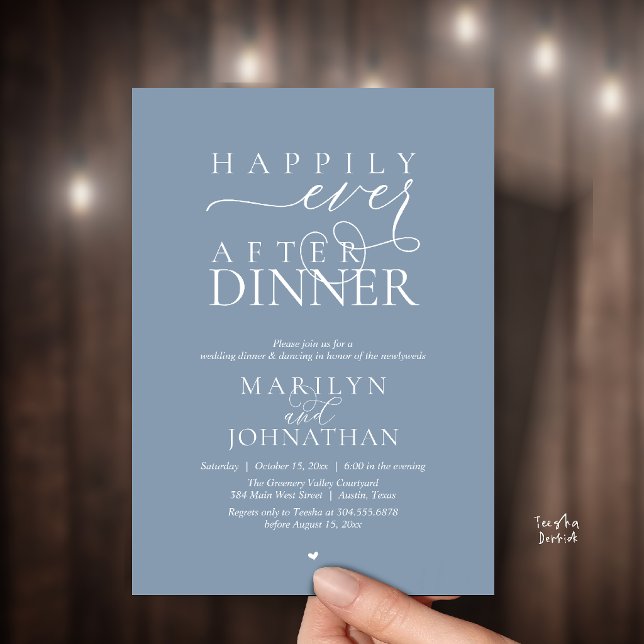 Invitation Heureux pour toujours dîner Réception de mariage m (Happily Ever After Dinner Modern Wedding Reception Invitation card in Dusty blue)