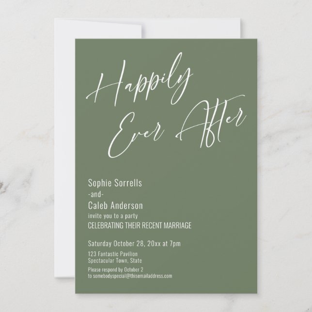 Invitation Heureux pour toujours Élégant Moderne Vert Olive (Devant)