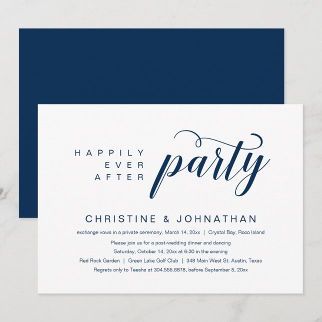 Invitation Heureux Pour Toujours, Fête de Mariage en Intime (Devant / Derrière)