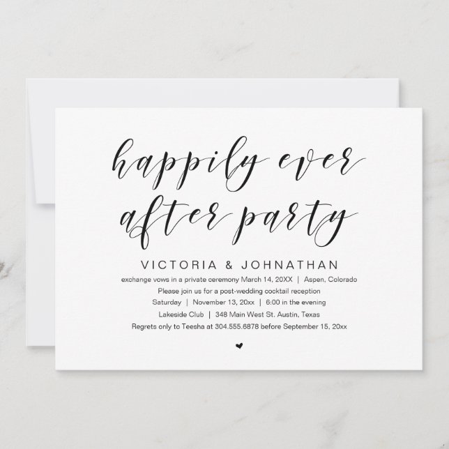 Invitation Heureux pour toujours, Mariage Elopement Party (Devant)