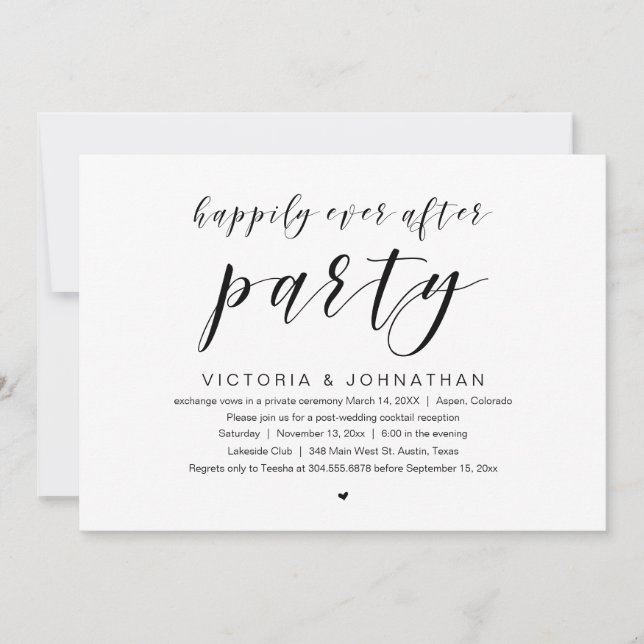 Invitation Heureux pour toujours, Mariage Elopement Party (Devant)