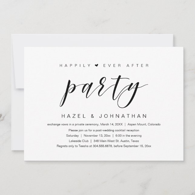 Invitation Heureux pour toujours, mariage intime et fête de f (Devant)