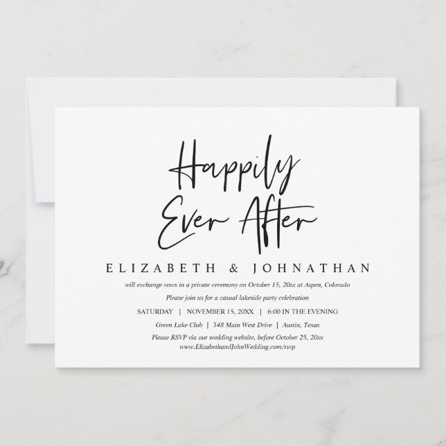 Invitation Heureux pour toujours, mariage intime et fête déco (Devant)