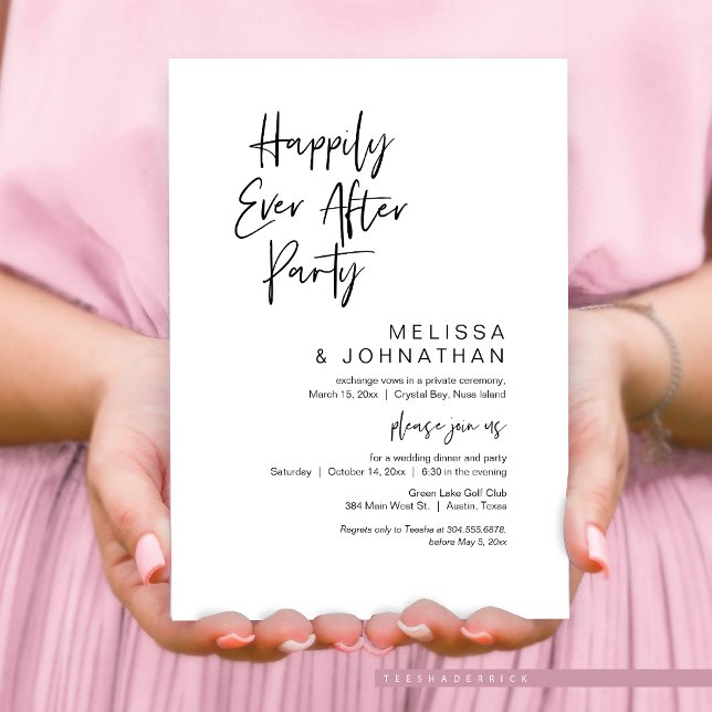 Invitation Heureux pour toujours, mariage intime et fête d'él (Happily Ever After Party, Wedding Elopement Dinner and Dancing Invitation Card, in Modern Theme.)