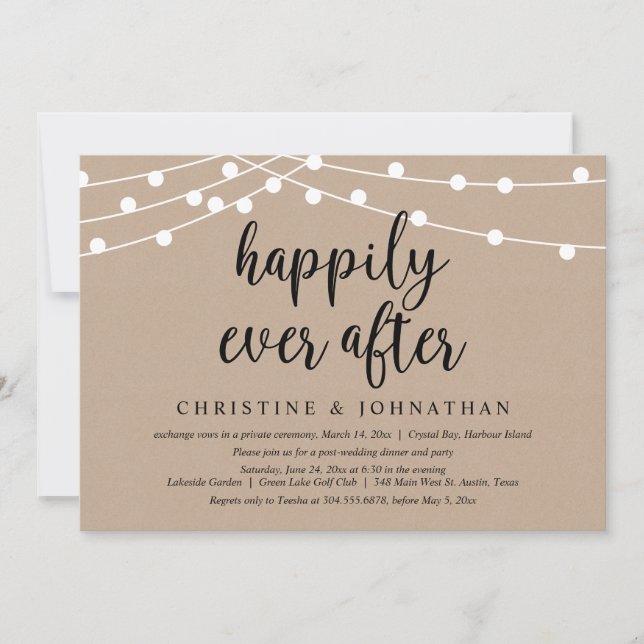 Invitation Heureux Pour Toujours, Mariage Intime Fête (Devant)
