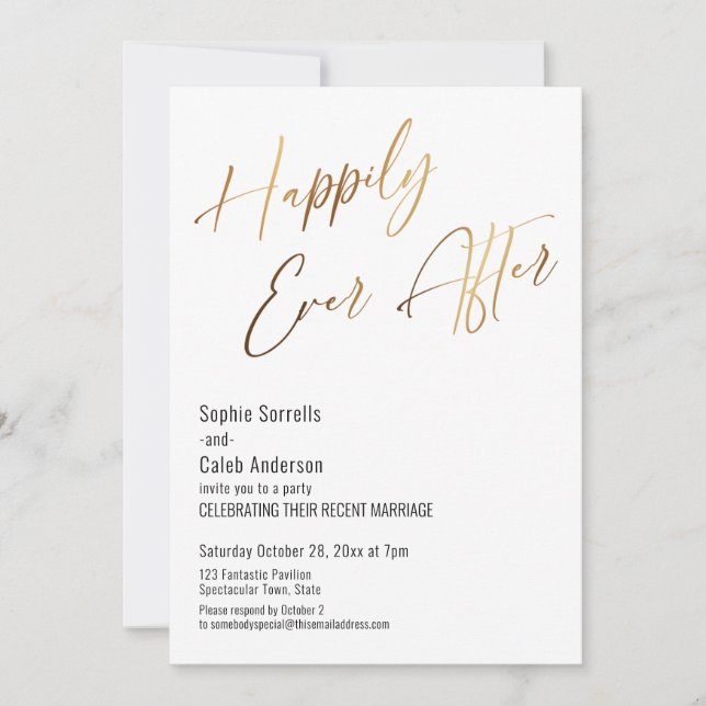Invitation Heureux pour toujours Typographie dorée élégante m (Devant)