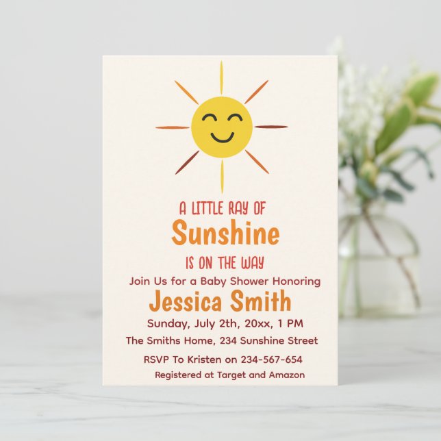 Invitation Heureux Sunshine Baby shower neutre de genre (Debout devant)