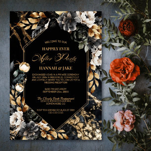 Invitation Heureux toujours après la fête Black Gold Floral M