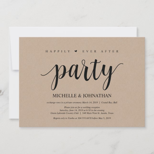 Invitation Heureux toujours après la fête, mariage elopement  (Devant)