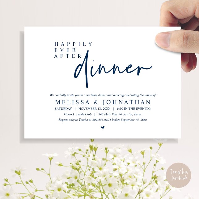Invitation Heureux toujours après le dîner Mariage et la dans (Happily Ever After Party, Modern Wedding Dinner Dancing Party Invitation Card, PDF, Navy Blue)