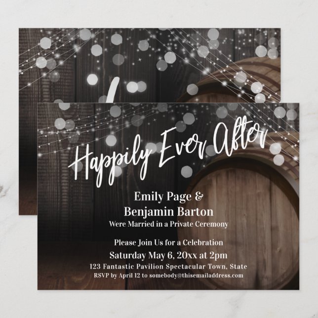 Invitation Heureux toujours après le tonneau de bois rustique (Devant / Derrière)