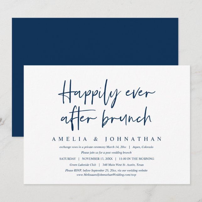 Invitation Heureux toujours après, Mariage Elopement Brunch (Devant / Derrière)