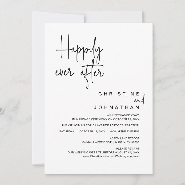 Invitation Heureux toujours après, parti Elopement Mariage (Devant)