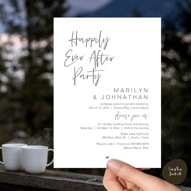 Invitation Heureux toujours après, parti Elopement Mariage (Happily Ever After, Wedding Elopement Modern Summer Party Invitation Card, PDF, in Dark Grey)