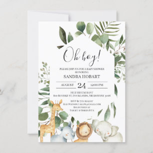 Invitation Hexagon Cadre de verdure Baby shower Safari