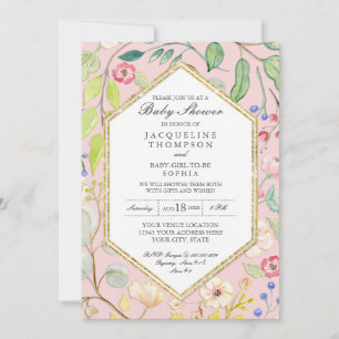 Invitation Hexagon géométrique w Pale Pastel Aquarelle Floral