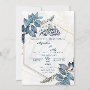 Invitation Hexagon Gold Frame gris feuille Mariage islamique