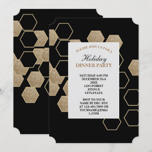 Invitation hexagone géométrique moderne noir et or partie
