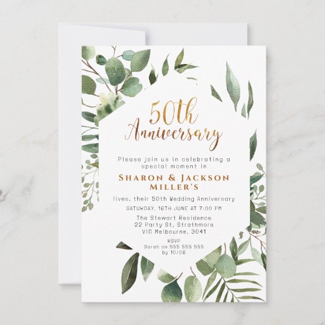 Invitation Hexigon Greenery 50e anniversaire Mariage (Devant)