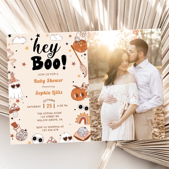 Invitation Hey Boo Baby shower Halloween Photo (Créateur téléchargé)