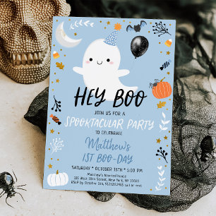 Invitation Hey Boo Blue Ghost Halloween Anniversaire