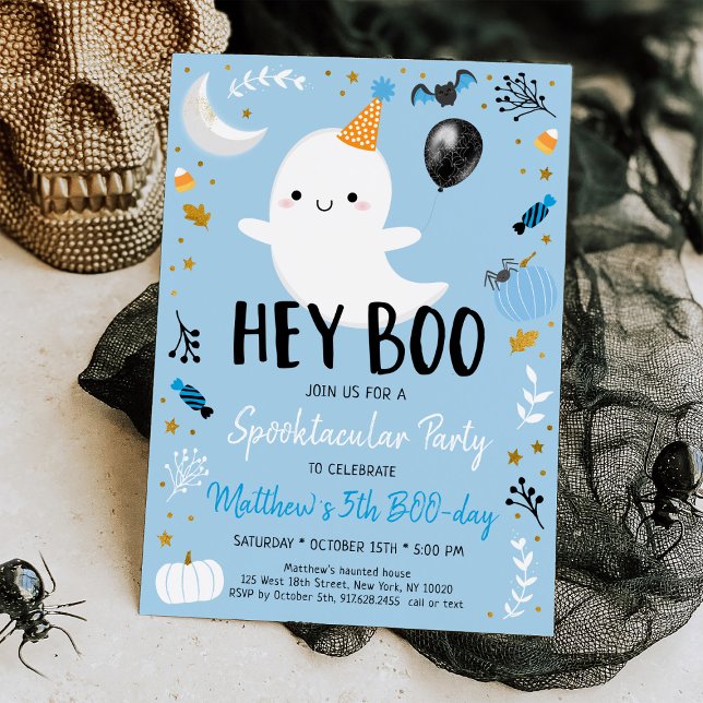 Invitation Hey Boo Blue Ghost Halloween Anniversaire Invitati (Créateur téléchargé)