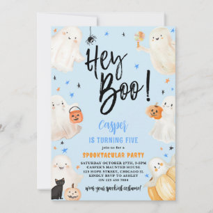 Invitation Hey Boo Blue Halloween mignonette Ghosts garçon An