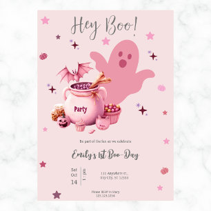 Invitation Hey Boo Cute Ghost Halloween 1er Anniversaire rose