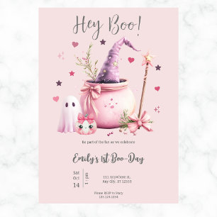 Invitation Hey Boo Cute Ghost Halloween 1er Anniversaire rose