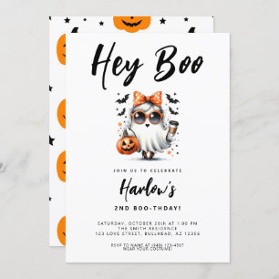 Invitation Hey Boo Cute Ghost Halloween Anniversaire