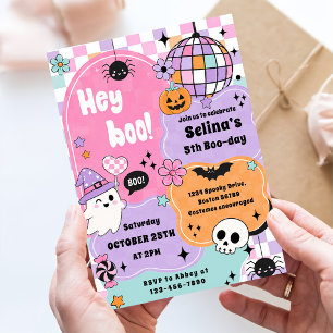 Invitation Hey Boo ! Fille fantôme Halloween lilas rose Anniv
