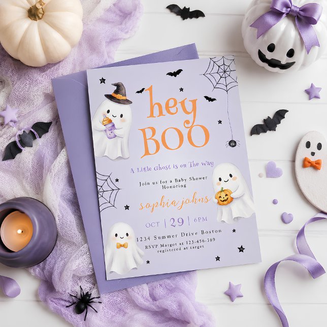 Invitation Hey Boo Halloween Baby Shower fantôme (Créateur téléchargé)