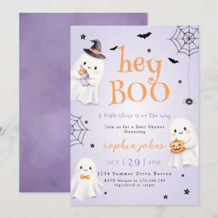 Invitation Hey Boo Halloween Baby Shower fantôme