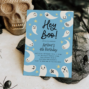 Invitation Hey Boo Halloween Blue Ghost Anniversaire