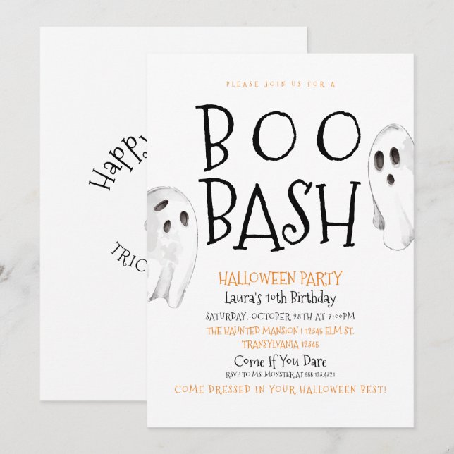 Invitation Hey Boo Halloween Fantôme Anniversaire (Devant / Derrière)