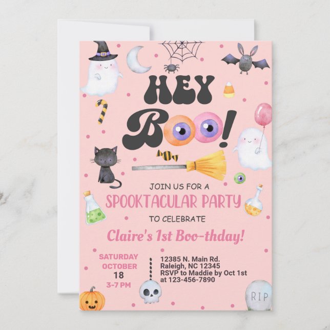 Invitation Hey Boo Halloween fille 1er anniversaire invitatio (Devant)