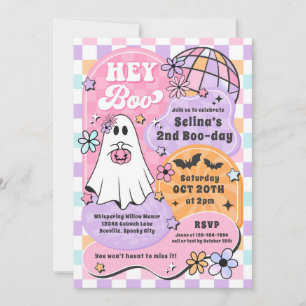 Invitation Hey Boo Halloween Groovy Ghost Fête d'anniversaire