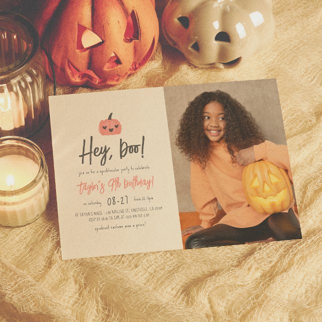 Invitation Hey Boo Halloween moderne Boho Girl Birthday Photo (Créateur téléchargé)