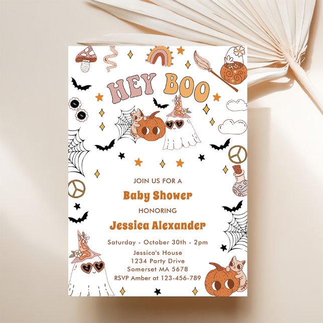 Invitation Hey Boo Halloween Super Cute Baby shower fantôme (Créateur téléchargé)