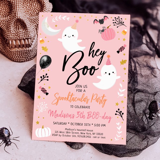 Invitation Hey Boo Pink Ghost Halloween Anniversaire (Créateur téléchargé)