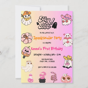 Invitation Hey Boo Pink Ghost Halloween Anniversaire