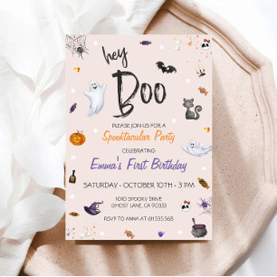 Invitation Hey Boo Pink Ghost Halloween Anniversaire Invitati