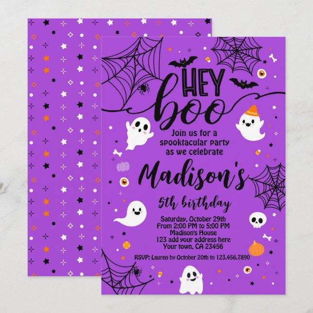 Invitation Hey Boo pour Halloween (Devant / Derrière)